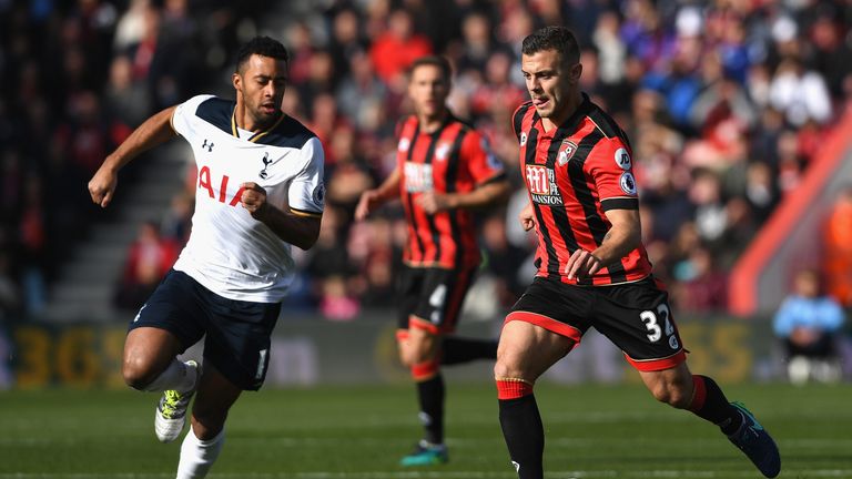 Mousa Dembele and Jack Wilshere compete for the ball