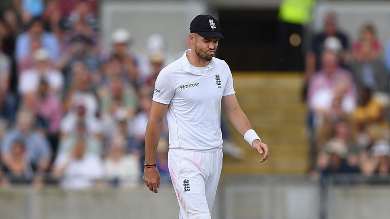 England bowler James Anderson reacts after his final warning means he is taken out of the attack by the umpire v Pakistan, 3rd Test