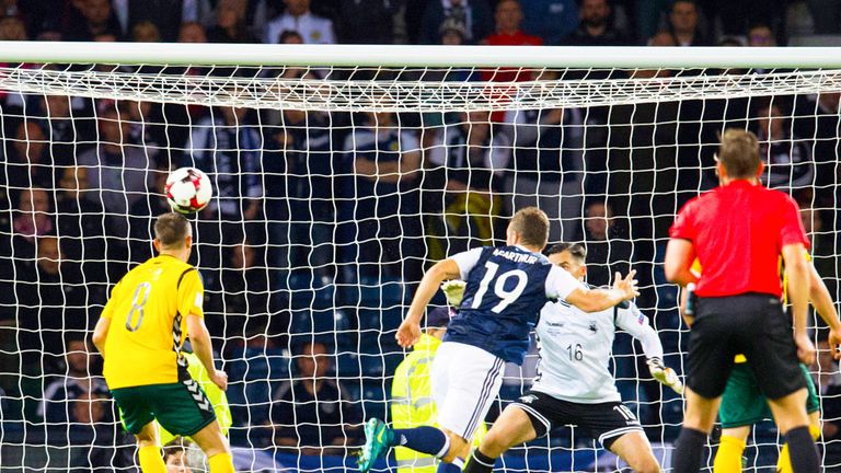 James McArthur (19) scores for Scotland to earn a draw with Lithuania