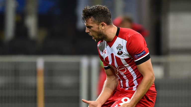 Southampton's English forward Jay Rodriguez reacts during the Europa League group K football match between Inter and Southampton at the San Siro Stadium in