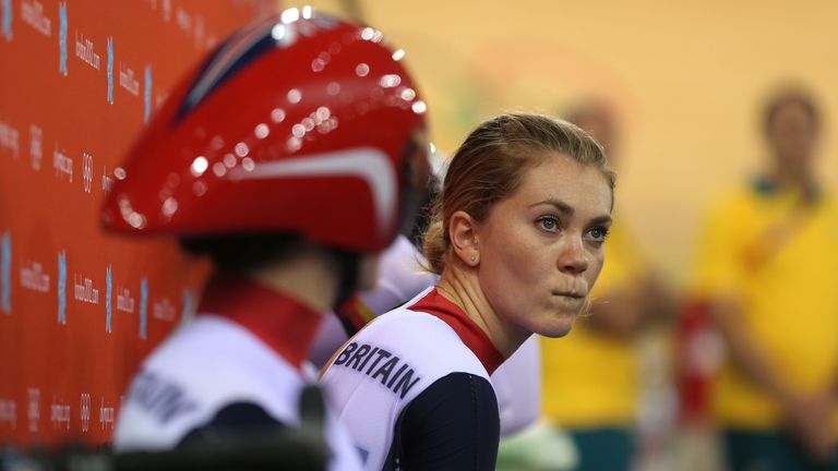 LONDON, ENGLAND - AUGUST 02:  Jessica Varnish of Great Britain shows her frustration during the Women's Sprint Track Cycling Qualifying on Day 6 of the Lon