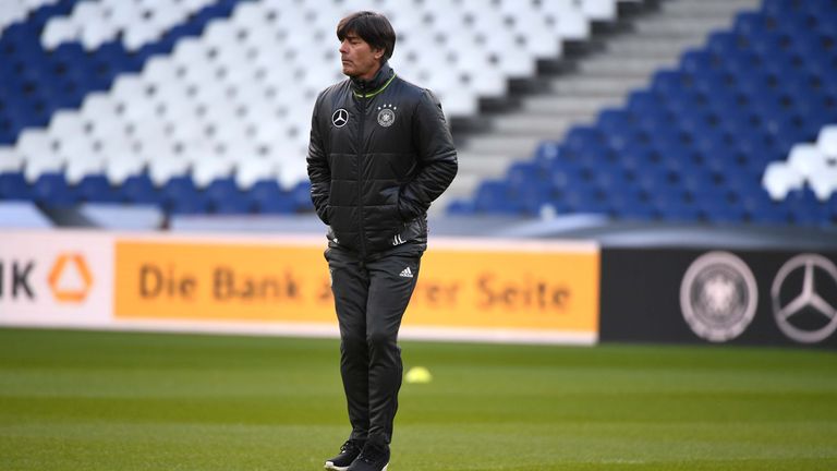 Germany's head coach Joachim Loew attends a training session in Hanover