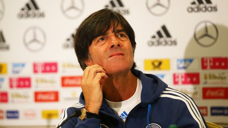 GLASGOW, SCOTLAND - SEPTEMBER 06:  Germany manager Joachim Loew looks on during a  press conference, ahead of their UEFA Euro 2016 qualifier against Scotla