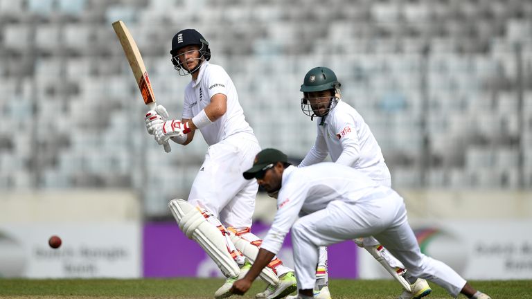 DHAKA, BANGLADESH - OCTOBER 29:  Joe Root of England bats during the second day of the 2nd Test match between Bangladesh and England at Sher-e-Bangla Natio