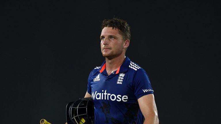 Jos Buttler leaves the field after being dismissed by Taskin Ahmed of Bangladesh during the 2nd ODI