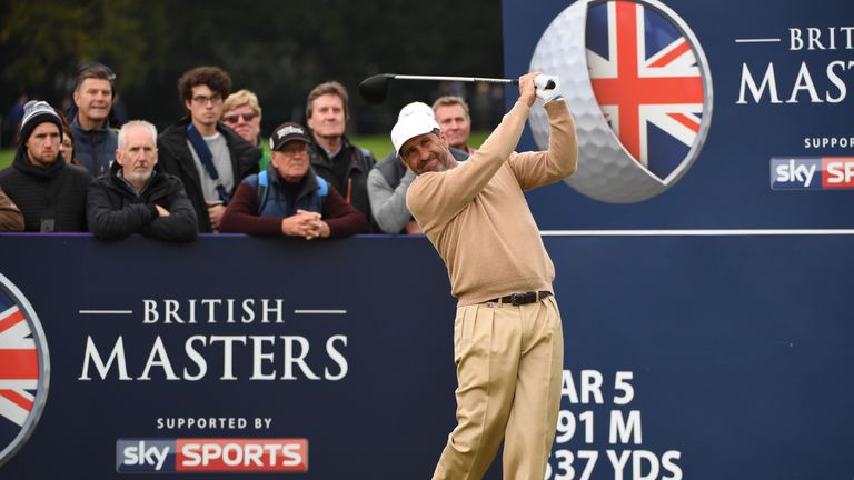 WATFORD, ENGLAND - OCTOBER 14:  Jose Maria Olazabal of Spain hits his tee shot on the second hole during the second round of the British Masters at The Gro