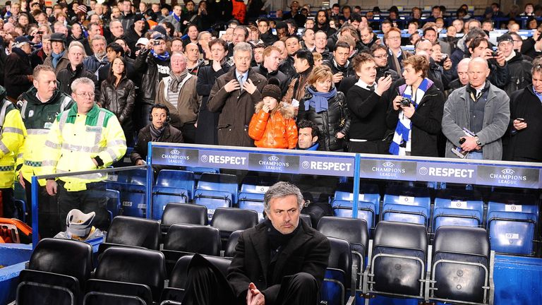 Jose Mourinho takes his seat in the away dugout before kick-off