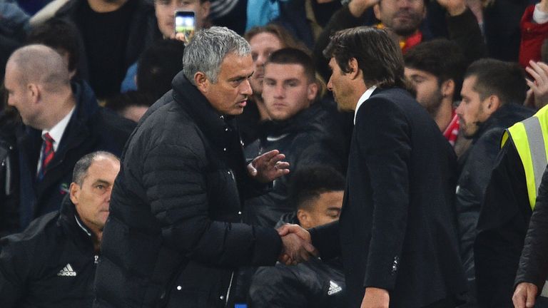 Jose Mourinho shakes hands with Antonio Conte after the final whistle