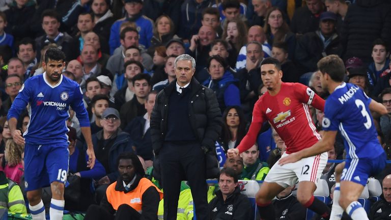 LONDON, ENGLAND - OCTOBER 23:  Jose Mourinho, Manager of Manchester United looks on during the Premier League match between Chelsea and Manchester United a