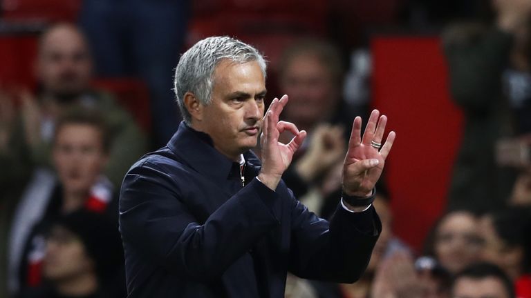 MANCHESTER, ENGLAND - OCTOBER 26: Jose Mourinho, Manager of Manchester United gives his team instructions during the EFL Cup fourth round match between Man