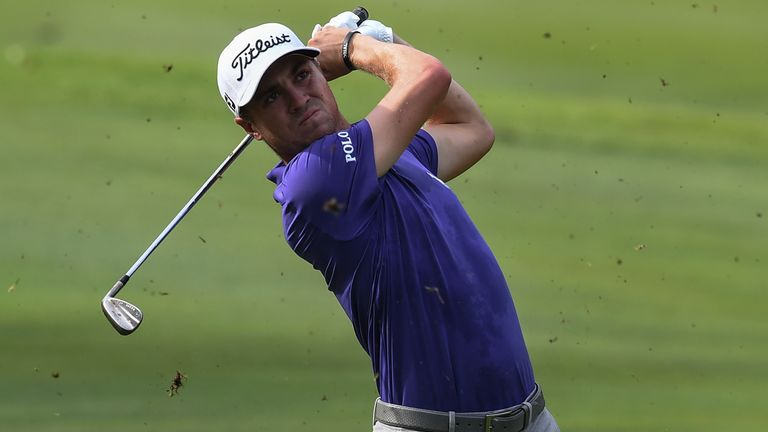 Justin Thomas of the US plays a shot during the first round of 2016 CIMB Classic golf tournament in Kuala Lumpur on October 20, 2016. / AFP / MOHD RASFAN  