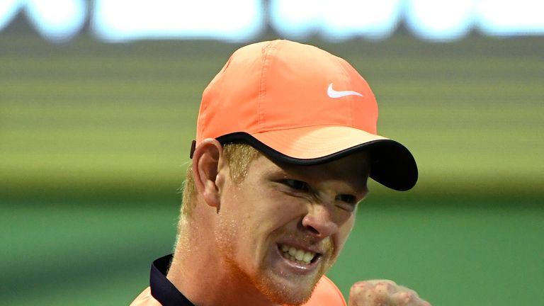 SHANGHAI, CHINA - OCTOBER 09:  Kyle Edmund of Great Britain returns a shot to Dusan Lajovic of Serbia during their Final Qualifying Round of ATP Shanghai R