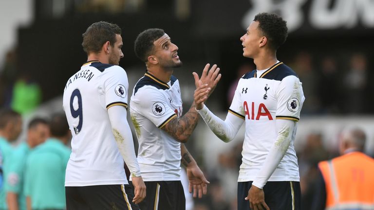 Kyle Walker (C) says Dele Alli (R) plays football like he is on a park