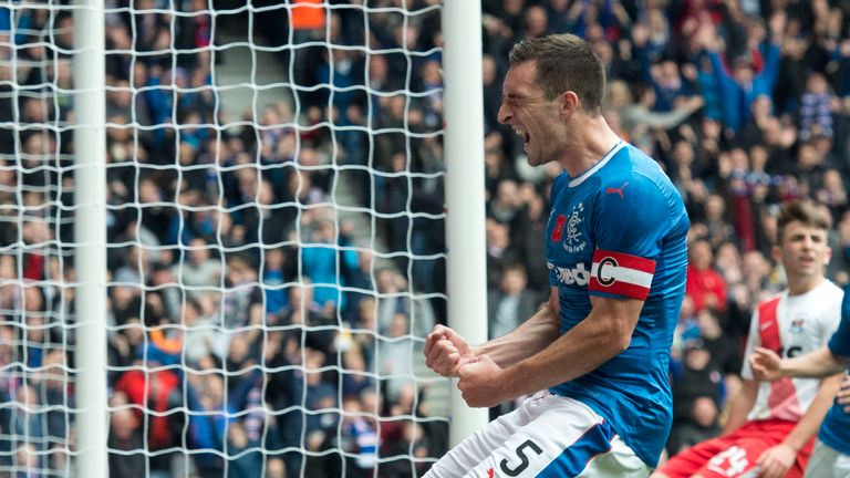 Lee Wallace celebrates after opening the scoring for Rangers