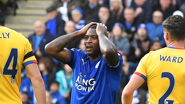 Leicester defender Wes Morgan reacts after a missed chance 