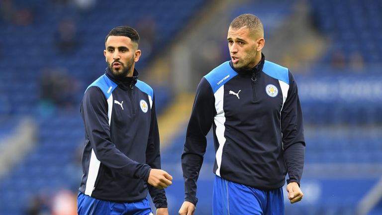 Riyad Mahrez and Islam Slimani of Leicester City