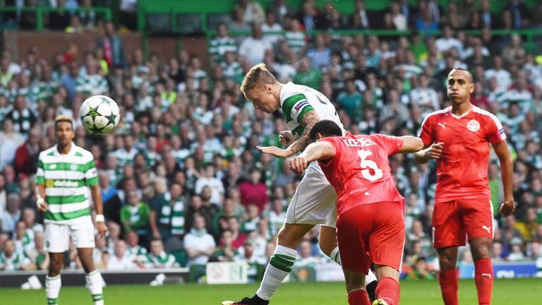 Leigh Griffiths scores his first goal in Celtic's 5-2 win over Hapoel Be'er Sheva