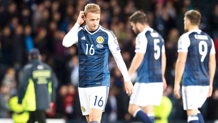 Leigh Griffiths looking frustrated after Scotland's 1-1 draw with Lithuania