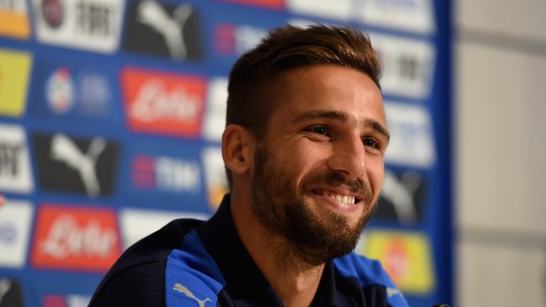 FLORENCE, ITALY - MAY 19:  Leonardo Pavoletti of Italy speaks to the media during a press conference at the club's training ground at Coverciano on May 19,