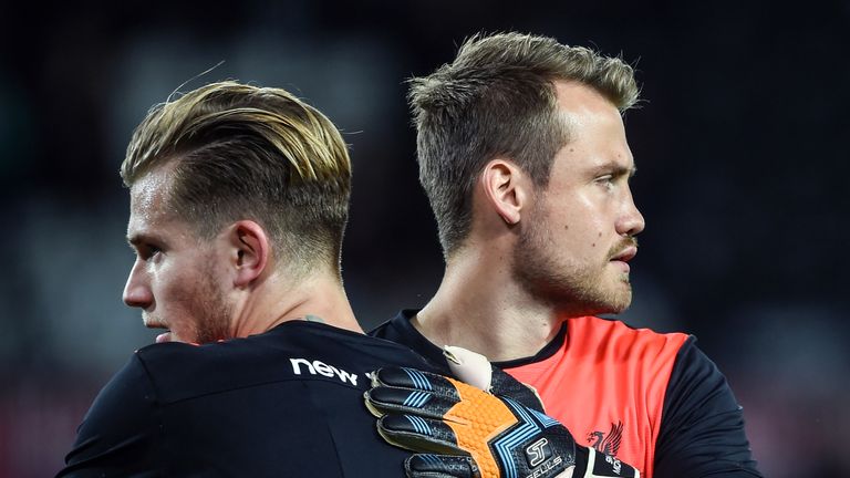 Loris Karius and Simon Mignolet before the EFL Cup Third Round tie against Derby County