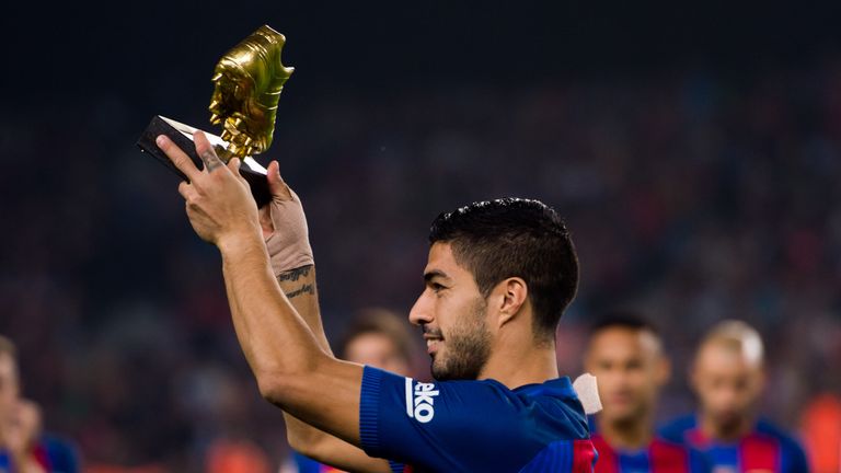Luis Suarez was presented with the Golden Shoe award before kick-off