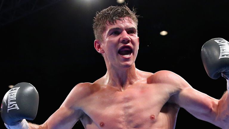 Luke Campbell celebrates beating Derry Mathews