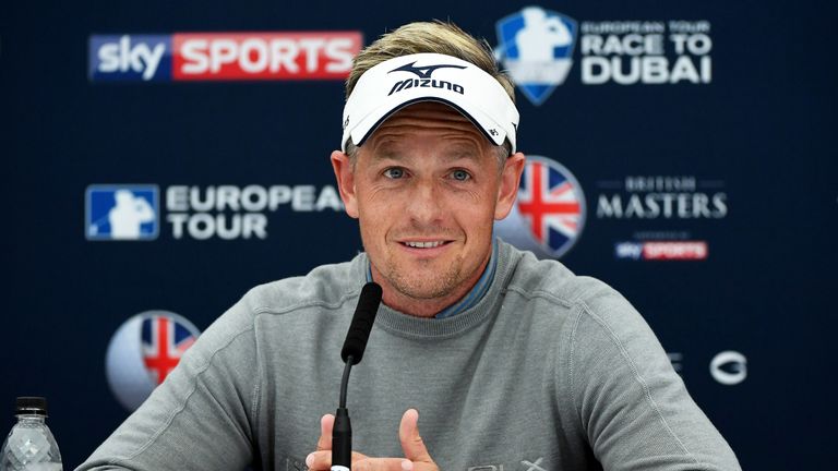 Luke Donald talks to the press prior to the British Masters at The Grove