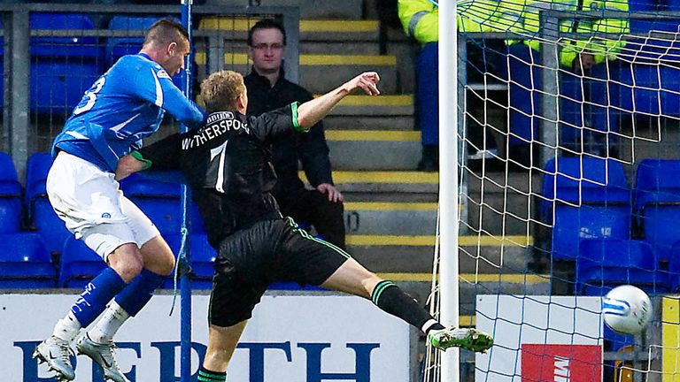 Marcus Haber scores for St Johnstone against Hibernian in 2011