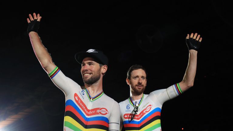 Great Britain's Mark Cavendish (left) and Sir Bradley Wiggins acknowledge the crowd
