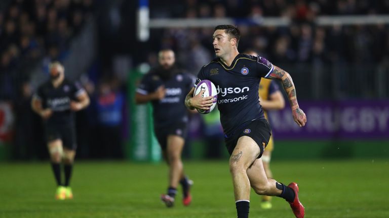 OCTOBER 20 2016:  Matt Banahan of Bath runs clear to score a last minute try during the Challenge Cup Pool Four match between Bath and Bristol