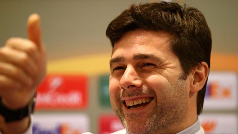 FLORENCE, ITALY - FEBRUARY 17:  Mauricio Pochettino, Manager of Tottenham Hotspur addresses the media during a press conference ahead of the UEFA Europa Le