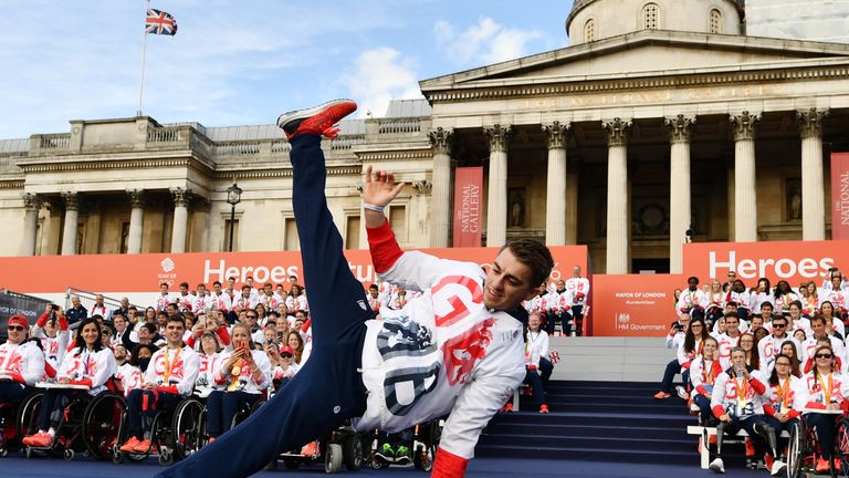 Gymnast Max Whitlock bagged a pair of golds in Rio and entertained the crowd in Trafalgar Square