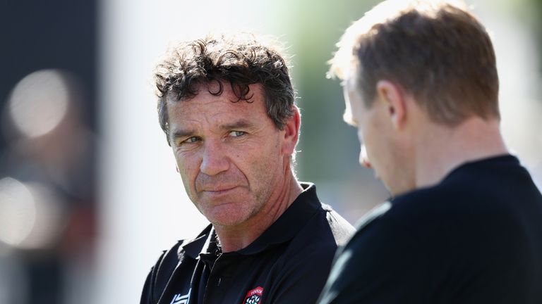 Mike Ford, (L) the Toulon assistant coach  looks on during the European Rugby Champions Cup match between RC Toulon and Saracens in round 1, 2016