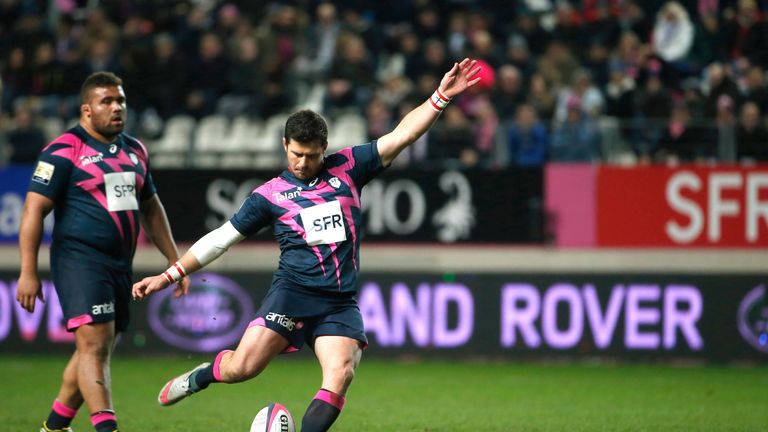 Paris' South African fly-half Morne Steyn kicks a penalty during the French Top 14 match between Stade Francais and Brive CABCL, on February 19 2016