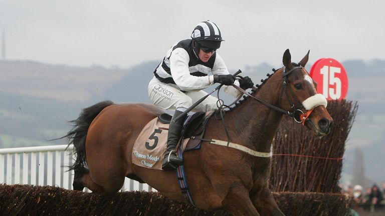 CHELTENHAM, ENGLAND -  MARCH 16:  Barry Geraghty on Moscow Flyer clears the last on their way to victory in the Queen Mother Champion Steeple Chase on the 