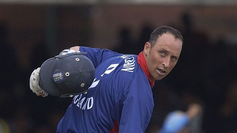 LONDON, ENGLAND - JULY 13:  Nasser Hussain of England points to the three on his back after his century during the match between England and India in the N