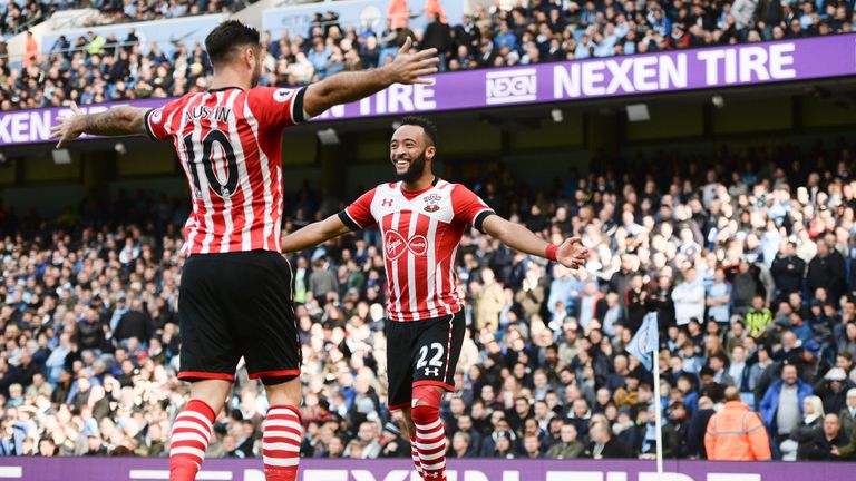 Nathan Redmond celebrates with Charlie Austin after scoring the opening goal of the game