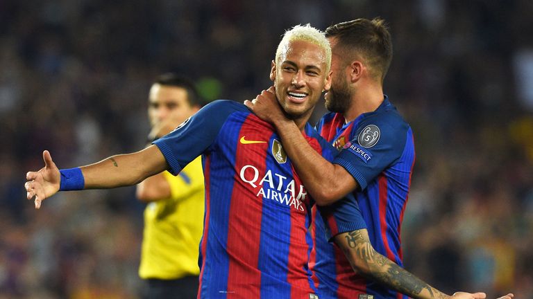 Neymar Jr. celebrates a goal during the UEFA Champions League football match against Celtic
