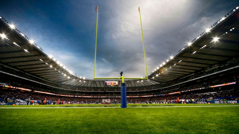 LONDON, ENGLAND - OCTOBER 23: (EDITORS NOTE: This image was processed using digital filters) A general view of the goal post during the NFL International S