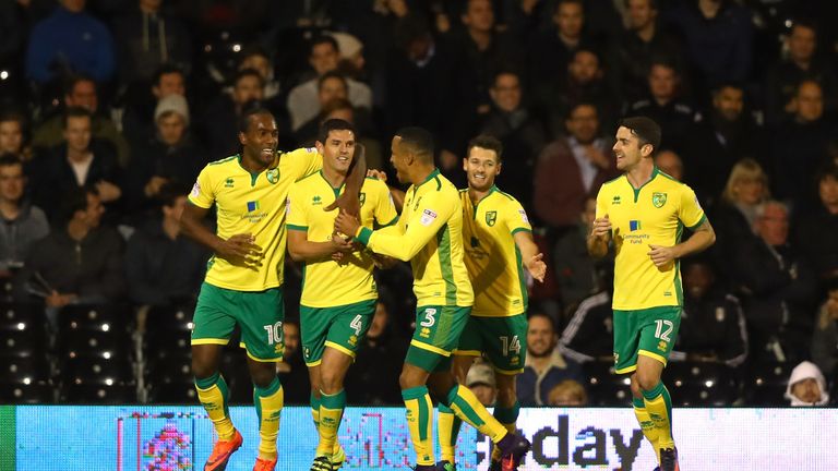 Graham Dorrans celebrates after scoring for Norwich against Fulham