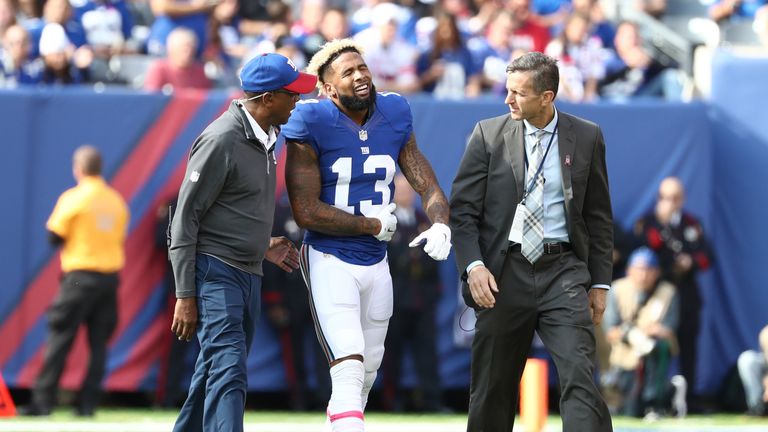 Odell Beckham Jr left the field in pain during the Giants win over Baltimore