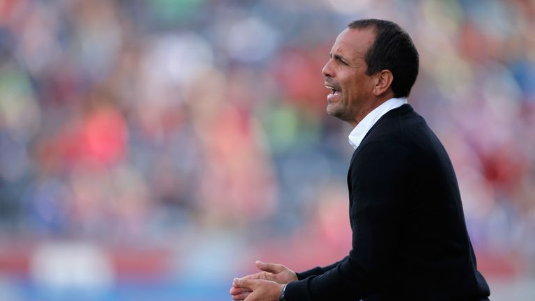 COMMERCE CITY, CO - OCTOBER 18:  Head coach Oscar Pareja leads FC Dallas against the Colorado Rapids at Dick's Sporting Goods Park on October 18, 2014 in C