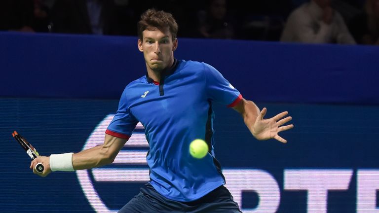 Spain's Pablo Carreno Busta returns the ball to Italy's Fabio Fognini during their Kremlin Cup tennis tournament final match in Moscow on October 23, 2016.