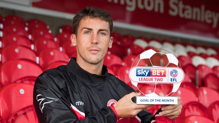 Accrington Stanley Striker Paddy Lacey with his SkyBet EFL League 2 Goal Of The Month Award for September..13th October 2016.Picture By Mark Robinson..