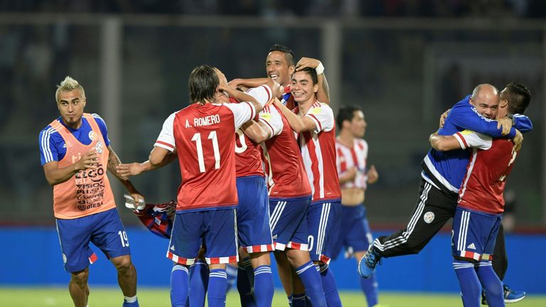 Paraguay celebrate their dramatic win over Argentina