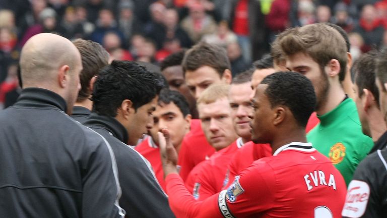 Luis Suarez refused a Patrice Eva handshake before Manchester United's meeting with Liverpool in 2012