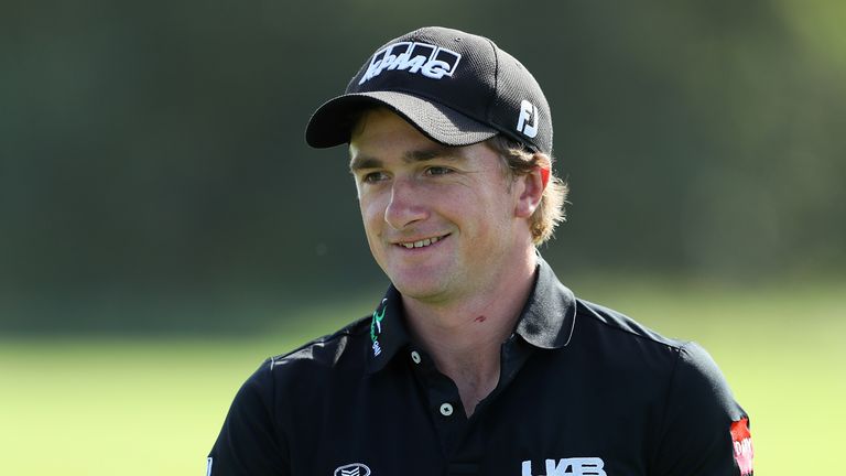 AALBORG, DENMARK - AUGUST 27:  Paul Dunne of Ireland smiles on the range during the third round of Made in Denmark at Himmerland Golf & Spa Resort on Augus