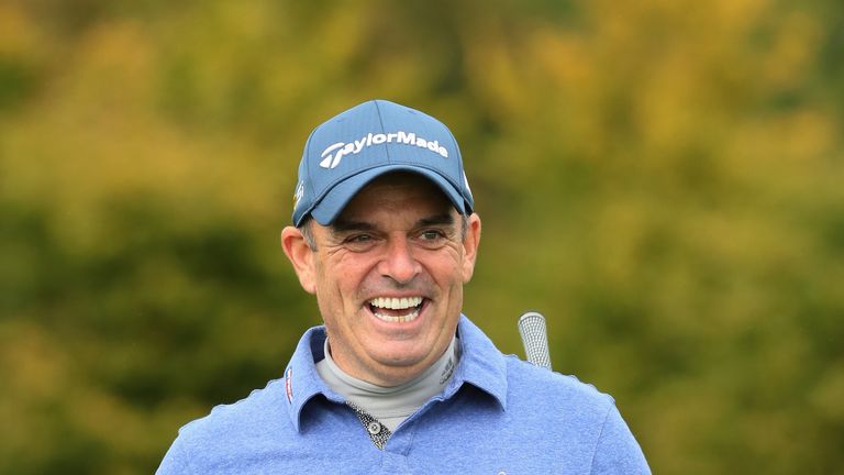 WATFORD, ENGLAND - OCTOBER 12:  Paul McGinley of Ireland reacts during the Hero Pro-Am at The Grove on October 12, 2016 in Watford, England.  (Photo by And