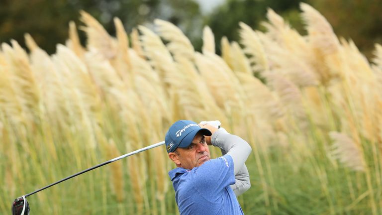 WATFORD, ENGLAND - OCTOBER 12:  Paul McGinley of Ireland hits a tee shot during the Hero Pro-Am at The Grove on October 12, 2016 in Watford, England.  (Pho