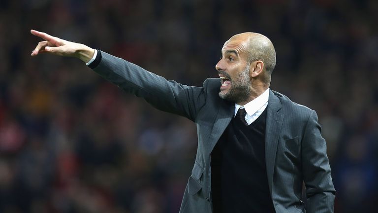 Pep Guardiola gestures on the touchline during the EFL Cup 4th Round